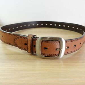 Cognac‎ Belt Men 36 Brown Leather Perforated All holes Around Basic Dress Casual